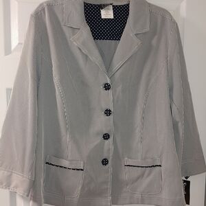 Southern Lady Pinstripe Blazer with Polka Dot Accents